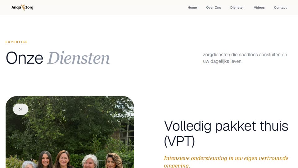 Fragment van de website van Anqa Zorg