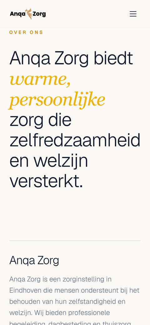 Fragment van de website van Anqa Zorg