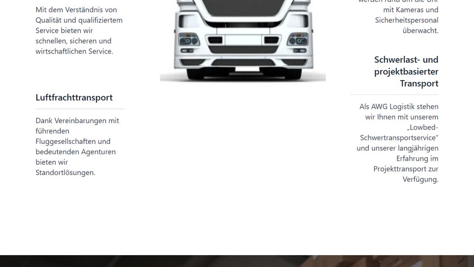 Fragment van de website van AWG Logistics