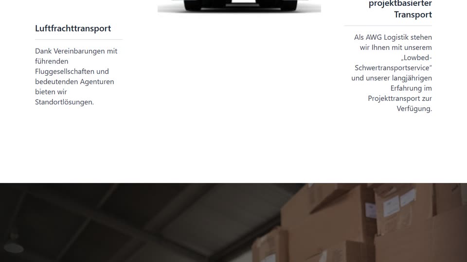 Fragment van de website van AWG Logistics